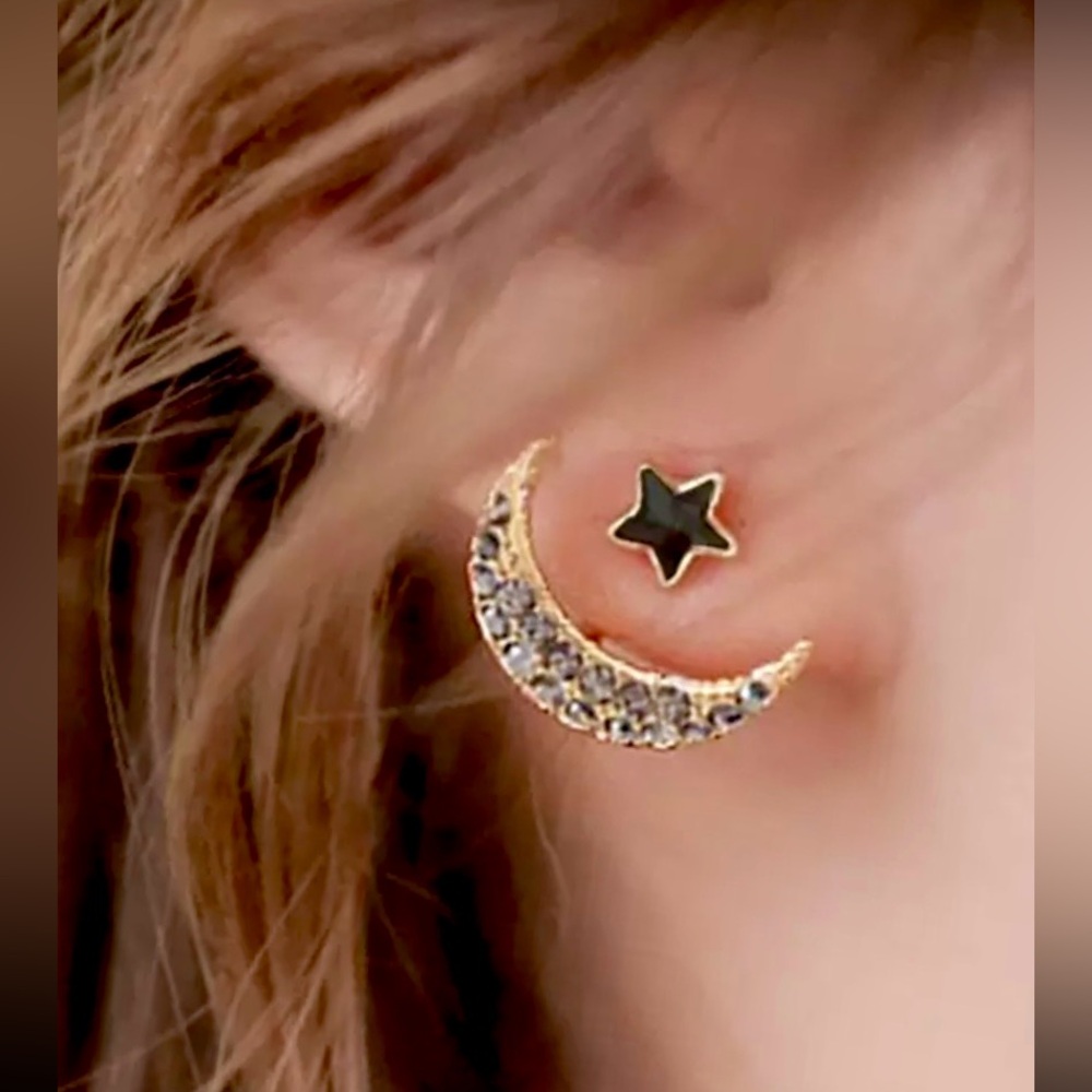 Celestial Two Piece Moon and Stars Jacket Earrings